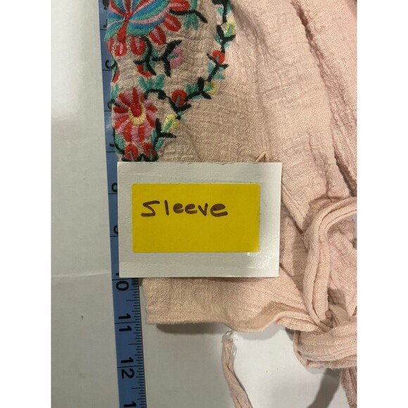 ENTRO Womens M Floral Embroidered Short Tie Top Pink Boho Flowy Hippie Festival - Picture 7 of 9